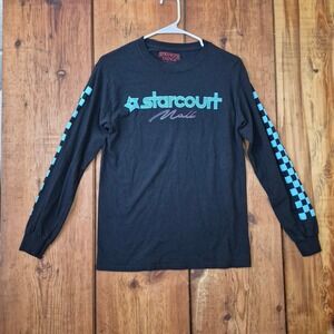 Stranger Things Starcourt Mall Long Sleeve Shirt Black Neon Teal Small S